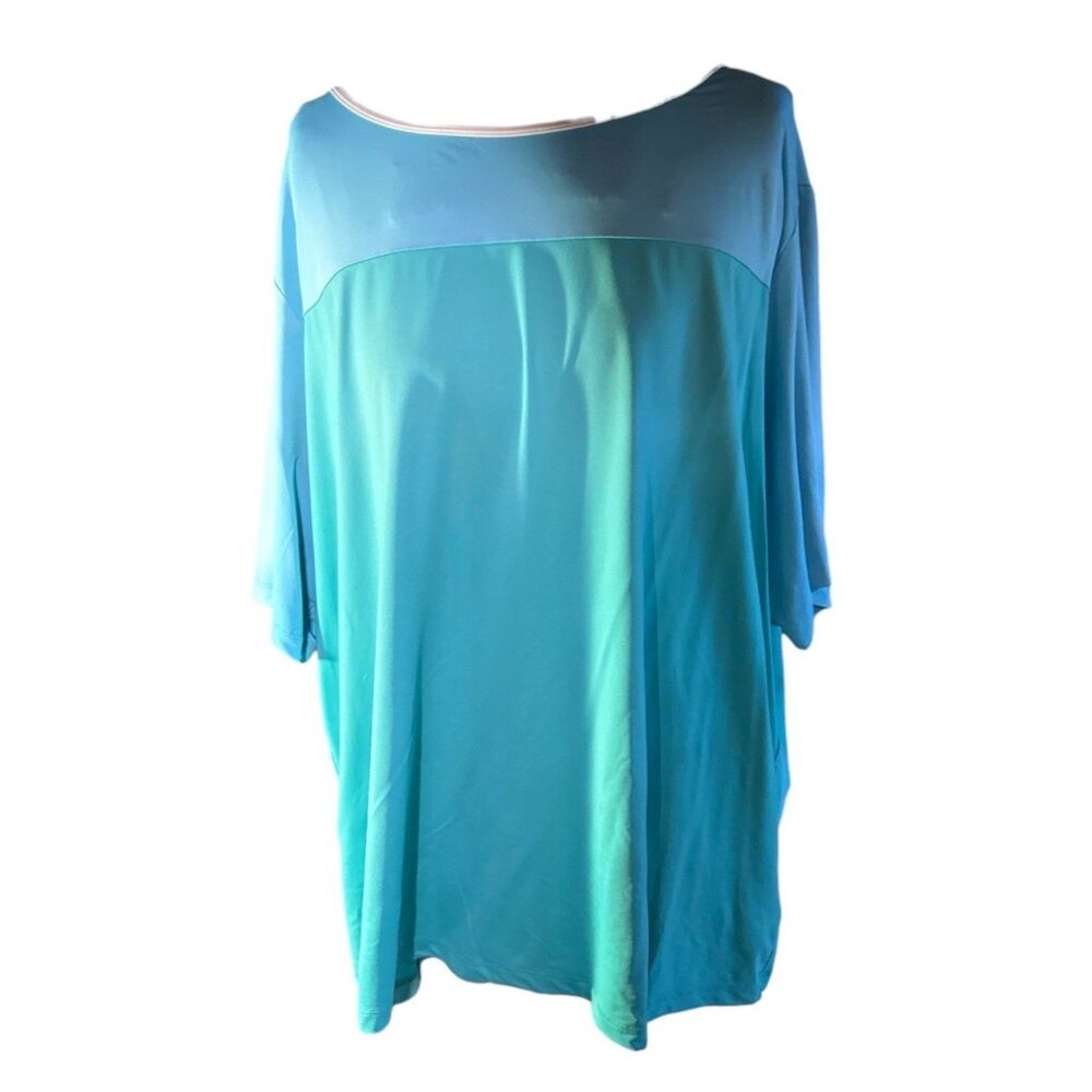 Lands End Womens 3X Aqua Pullover Top Nylon/Spandex Blend Short Sleeve 24W-26W L